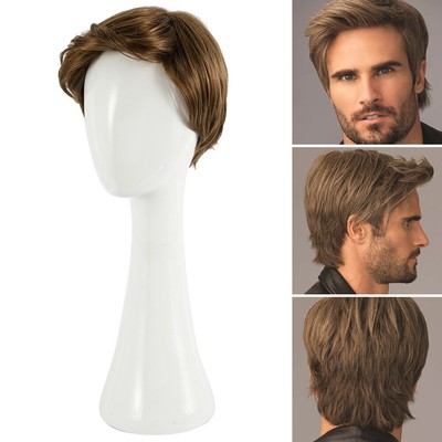 Men Short Wig Natural Brown Male Layered Wavy Cosplay Anime