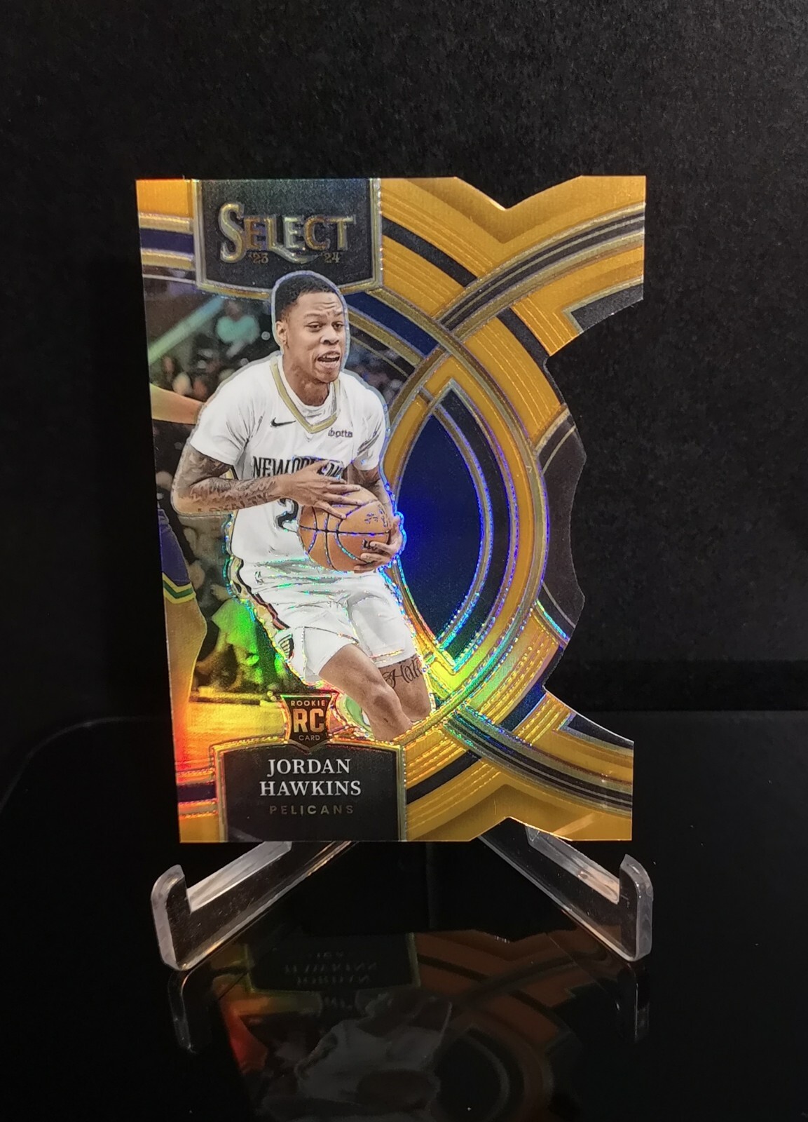 #'ed/65 💥 JORDAN HAWKINS RC 2023-24 Panini Select Premier Orange Prizm Die Cut