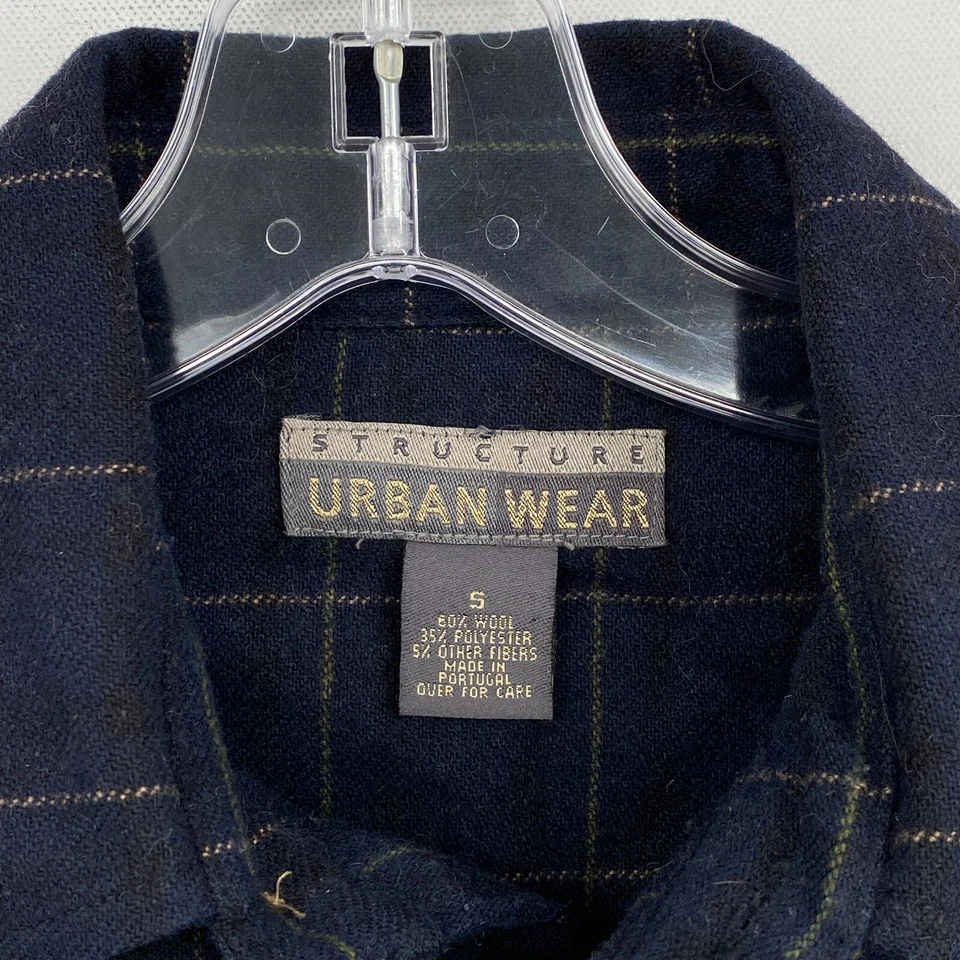 Vintage Structure Urban Wear Mens Wool Blend Shirt Size Small Black Blue 90s - Image 3 of 4