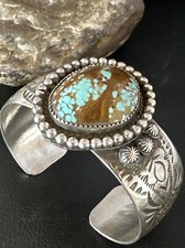 Men Blue Turquoise 8 Navajo Sterling Silver Cuff Bracelet 15856