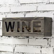 MyGift Gray Burnt Wood and Metal Mesh Wall Mounted WINE Cork Catcher Holder Bin