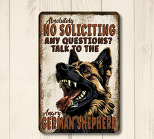 German Shepherd Dog Sign No Soliciting wall art funny metal man cave tin GSD