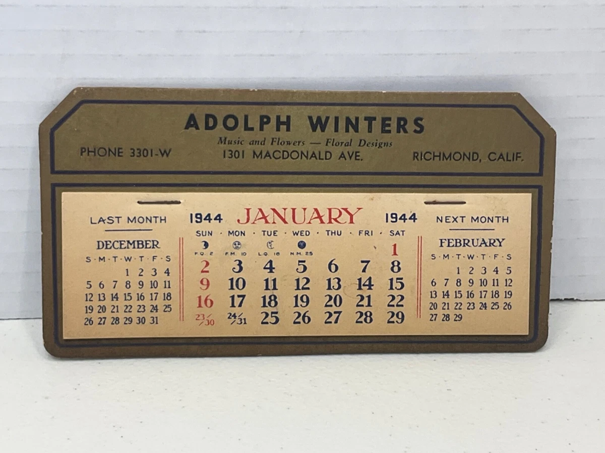 1944 Vintage Unused Vintage Advertising Desk Calendar Floral Design  California | eBay