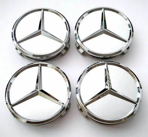 4 x New Mercedes Benz Alloy Wheel Centre Caps 75mm Badges Silver Hub A C E S - Picture 1 of 5