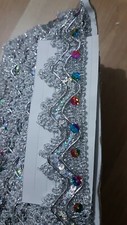 40mm metallic silver & rainbow holgram sequin BRAID embroidered ribbon trimming