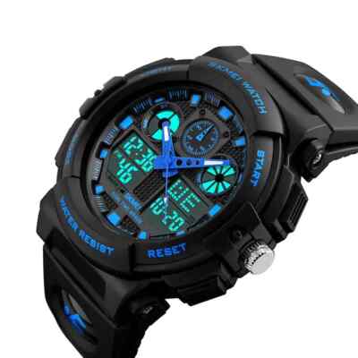 Herren Dual Time Uhr Sportuhr Analog Digital Tag Datum Alarm Quarzuhr
