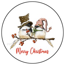 MERRY CHRISTMAS CHICKADEE COUPLE ENVELOPE SEALS LABELS STICKERS PARTY FAVORS