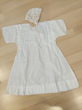 Vintage Fine Cotton Embroidered Babys Christening Gown Hand Crocheted Bonnet Cap