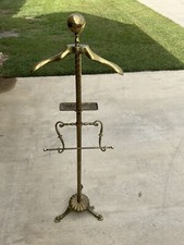 Vintage Brass Butler Suit Valet Stand Coat/Clothes Hanger Dressing Rack Antique
