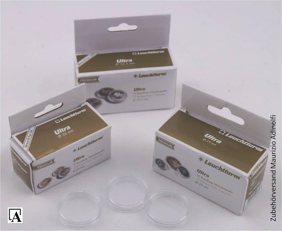 Leuchtturm randlos Münzkapseln 10er Pack f. 2, 10, 20 Euro Premium Ultra auswä