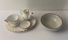 Bone China Gold Trim Porcelain Miniature Dollhouse Tea Set - Incomplete