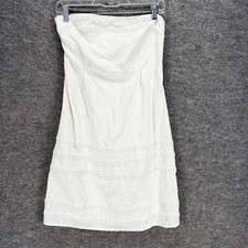 Old Navy Dress Women 6 White Sheath Midi Strapless Zipper Linen Stretch Casual