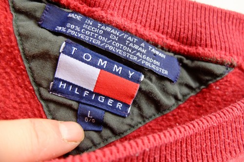Vintage 90s Tommy Hilfiger spell-out Sweater Sweatshirt Crew neck L rot - Bild 8 von 9