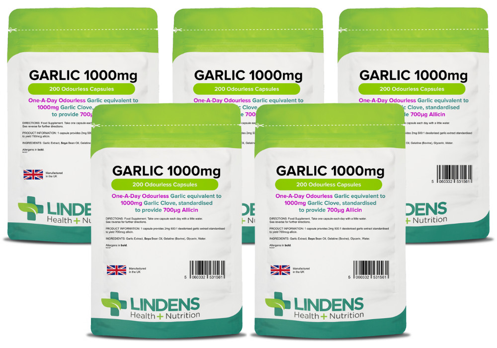 Garlic 1000mg Odourless High Strength (1000 Softgel Oil Capsules) - UK Made