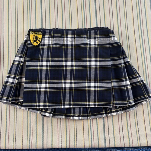 Sport Kilt Rock Damen mittelblau gelb weiß kariert Poly Acryl Hergestellt in den USA