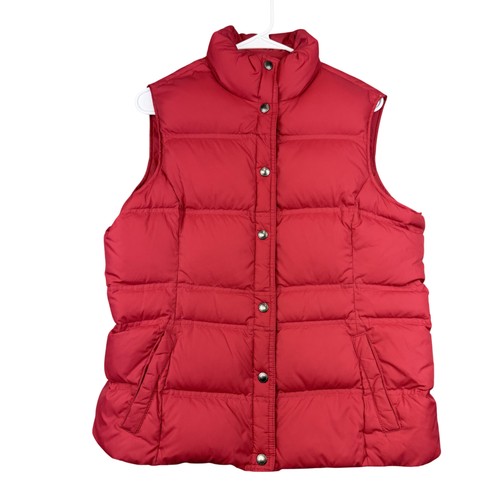 Lands' End, Lands' End Vest Womens Medium 10-12 Red Down Puffer Snap Front Carroll Financial