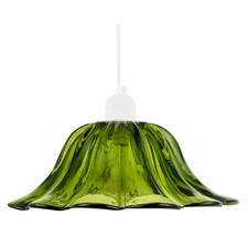 Modern Scallop Moulded Glass Pendant Light Shade in Deep Forest Green by Happ...