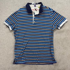 Robert Graham X Polo Shirt Mens Medium Short Blue Stripe Classic Fit Paisley