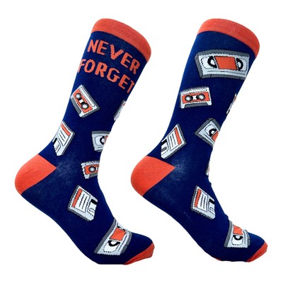 Men's Never Forget Me Socks Funny Retro VHS Tape Floopy Disk Old Tech Joke