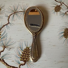 Vtg 24K Gold-plated Ornate Handheld Mini Vanity / Purse Mirror