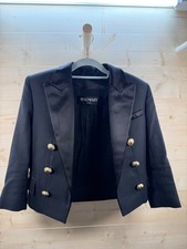 Balmain Paris Black Double Breasted Gold Button Blazer Jacket Size 36