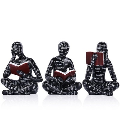 QIANLING Bookshelf Decor Reading Statue Set of 3 - Reader Figurines for Bookc...