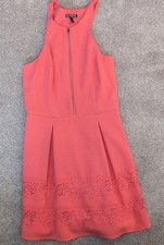 Express Womens Sleeveless Tank Dress Size 4, Lace Detail, Fit and Flare, Coral