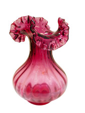 VINTAGE VICTORIAN STYLE CRANBERRY PURPLE RUFFLE RIM CRIMPED EDGE GLASS VASE