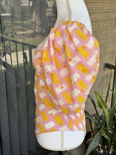 Zara Printed Poplin Puff Sleeve Bodysuit Pink Yellow Smocked Abstract  M - Picture 4 of 20