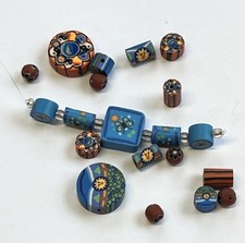 Mixed polymer clay artisan beads / handmade-style fimo millefiori beads lot