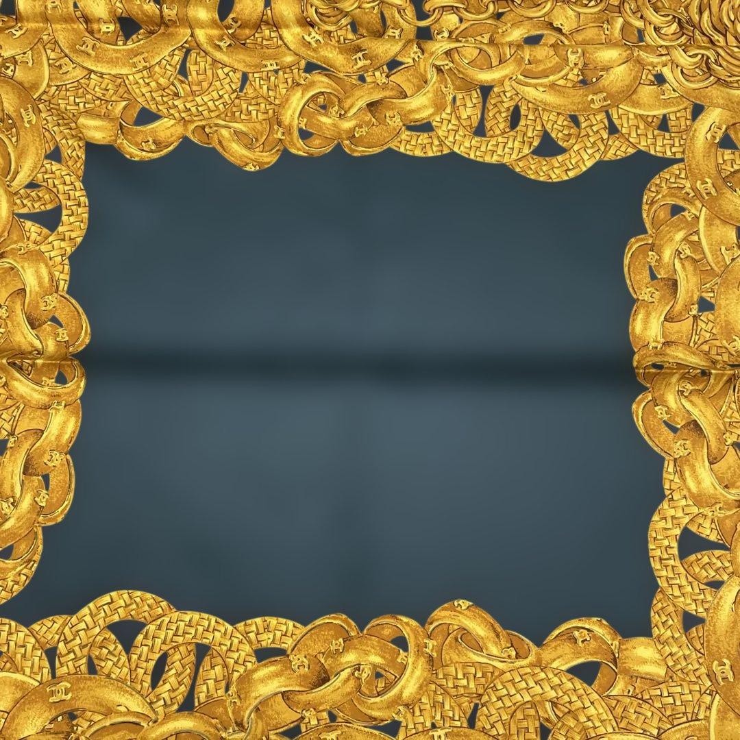 CHANEL Chain pattern 100% Silk Scarf Deep green X Gold about 37.79