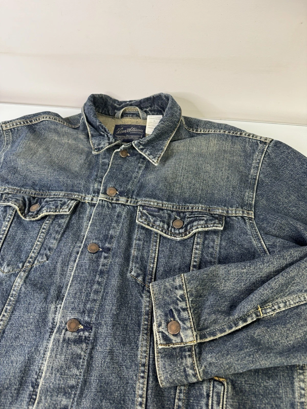 Mens Levi Strauss Standard Trucker Jacket Size XL Blue Jean Denim Biker