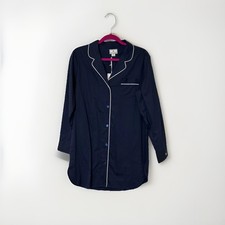 Petite Plume Nightshirt Womens Medium Navy Twill Contrast Piping Cotton