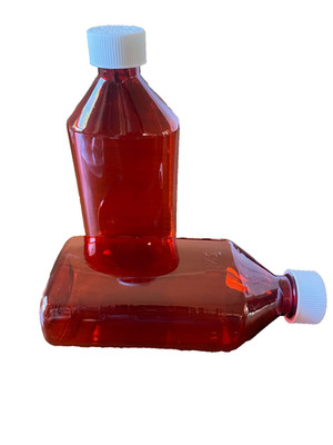 100-count of 12oz Amber Graduated Oval Bottles with Child-resistant caps