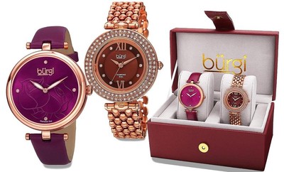 Burgi BUR152RG Diamond Markers Crystal Accented Rosetone Womens Watch Set