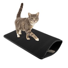 Medium to Large Cat Litter Box Mat Pad Pet Kitty Clean Floor Protector, Black