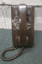 Vintage Brown Rotary Dial Wall Telephone ITT Model 554 Not Tested