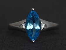 Blue Topaz Gemstone 925 Sterling Silver Women Modern Ring Duty Free