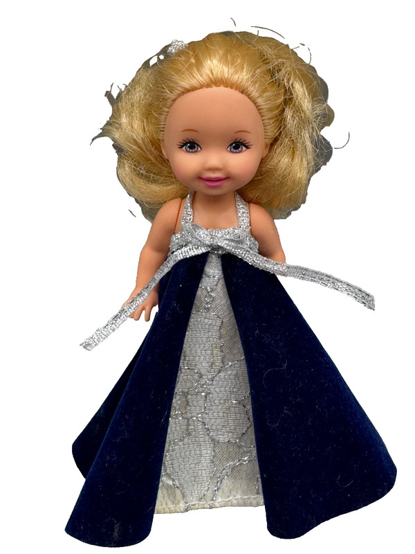 ~DS LOT P DRESSED BARBIE DOLL KELLY IN OOAK HANDMADE VELVET SILVER DRESS