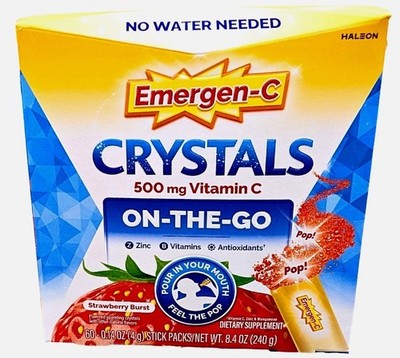 Emergen-C Crystals ON THE GO Strawberry Burst 500mg Vitamin C 60 Count EXP 06/27