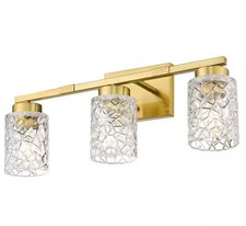 22 in. 3-Light Brushed Gold Vanity Light with Clear Glass Geometric Shade Light