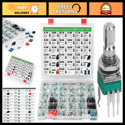100pcs 15mm Potentiometer Assortment Kit - 1K to 1M, Linear & Logarithmic, PCB M