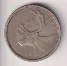 1957 CANADA QUEEN ELIZABTETH II CARIBOU QUARTER .25¢ .800 SILVER COIN