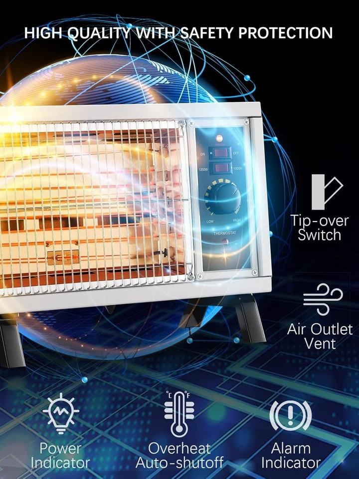 JASUN Radiant Heater Electric Space Fast Heating with Adjustable White  - Image 3 of 4