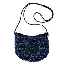 Beaded Evening Bag Black Braided Shoulder Strap With Zipper Top Closure