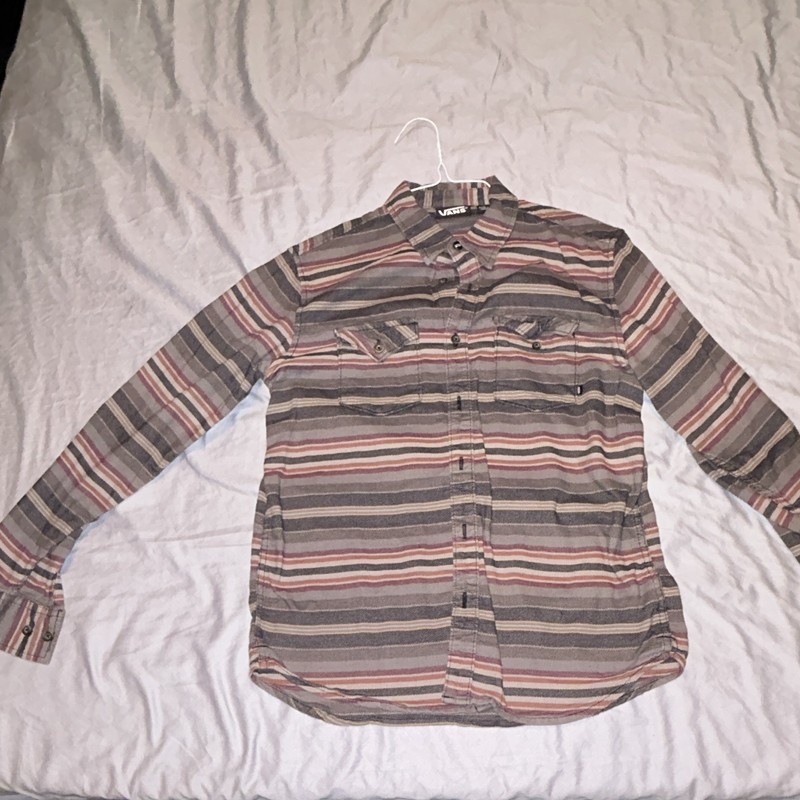 VANS Men’s Multicolor Striped Cotton Woven Long Sleeve Button-Up Shirt L