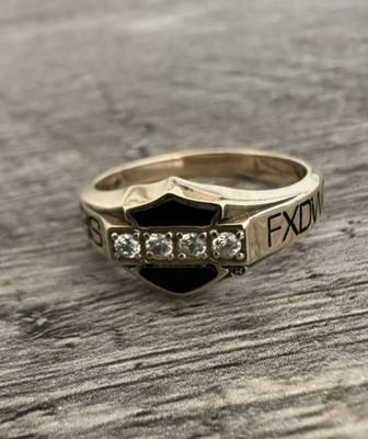 HARLEY DAVIDSON 10K MASSIV GOLD 4 DIAMANTEN / ONYX FXDWG DYNA BREITER GLEITRING 8,5