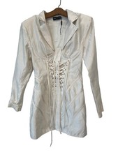 PrettyLittleThing Corset Blazer Dress Size 8 White Satin Long Sleeve Lace Up