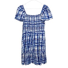 GAP Dress Womens Large Blue Plaid Smocked Midi Cottagecore Coastal Preppy New