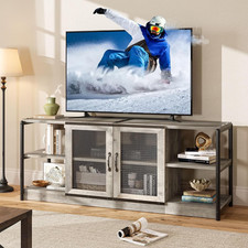 TV Stand 63 in for 75 in Tvs Grey Industrial Farmhouse Mesh Doors 500 Lb Load